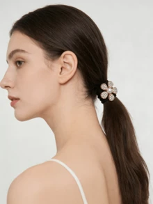 1个镶钻五瓣珍珠花发圈，高弹耐用，通勤和日常佩戴皆宜 - 彩色 - 查看 8