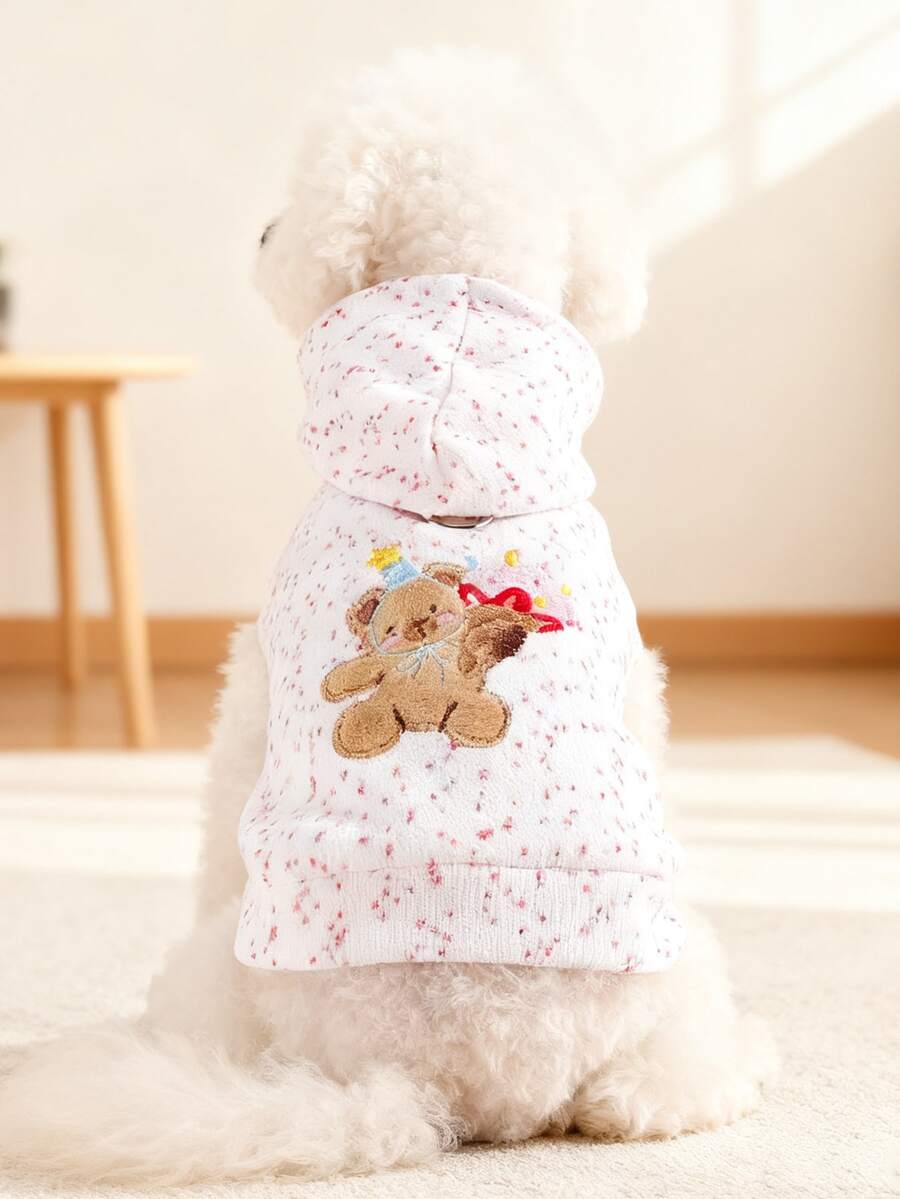 PETCIRCLE 1pc Pet Clothes, Cute Hoodie Sweatshirt For Dogs & Cats - Party Bear - Beige - View 1