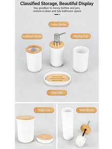 Bộ đồ dùng vệ sinh phòng tắm 6 món, vỏ nhựa mạ điện, bộ phụ kiện phòng tắm, đồ dùng nhà tắm, bao gồm: bình đựng xà phòng, giá đựng bàn chải đánh răng, cốc đánh răng, hộp đựng xà phòng, cọ toilet và thùng rác. Bộ đồ dùng vệ sinh để bàn trong phòng tắm, đồ dùng thiết yếu cho phòng tắm, đồ trang trí phòng tắm, có thể dùng làm quà tân gia, quà nghỉ lễ, quà Valentine, quà sinh nhật. - Bộ sản phẩm phòng tắm nắp tre - Xem 6