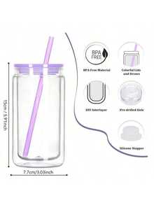 1PC 16oz Double Layer Clear Plastic Snow Globe Cup With Pre-Drilled Holes, Includes Colourful Lid And Straw, DIY Crafts For Office, Reading, Outdoor Camping Picnic - Multicolor - View 2