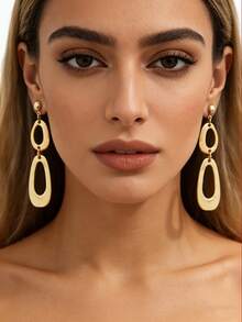 一对时尚金属镂空水滴形耳环，带金属流苏，适合女性日常佩戴和节日派对礼物 - 金黃色 - 查看 3