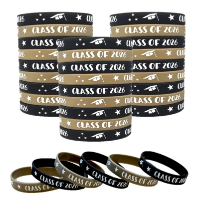 20个装 2026届毕业生硅胶腕带，毕业派对礼品，黑金橡胶手环，适合高中生和大学生，毕业庆祝用品，纪念收藏礼品，腕饰
