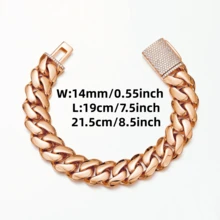 316L Stainless Steel Miami Curb Chain Nekclace Or Bracelet 14mm  Rose Gold Plated Miami Cuban Link Chain  For  Hip Hop Jewelry For Men Jewelry Cuban Link Chain Necklaces For Men Gold Chain Cuban Link Chain Women Baddies Chain Accessories Suitable As Valentine's Day Gift, For Party And Daily Wear - 14毫米(0.55吋) - 查看 3