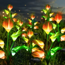 10 PCS 5-Head Calla Lily Solar Lights, Outdoor, Garden, Pathway Decor, Illumination (White, Red, Purple, Blue, Yellow) - 5頭馬蹄蓮 - 查看 33