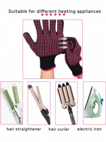 1 Paar hitzebeständige rutschfeste Silikonhandschuhe, professionelle hochtemperaturisolierte Handschuhe, geeignet für Haarstyling-Tools, Lockenstab/Glätteisen, Haartrockner, rosa rot - Verschiedenfarbig - Übersicht 2