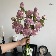 1/2/3支仿真玫瑰花，52厘米假花，适用于墙面、客厅、卧室、婚礼、派对装饰、桌面摆件、家居、书桌装饰、厨房、婚礼、餐桌摆件、中心装饰品、办公室、花园、户外、房屋、庭院装饰，适合春、夏、秋、冬四季。 - 紫色 - 查看 8