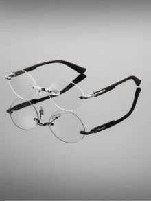 1 par de gafas con montura metálica ovalada sin borde y lentes transparentes, unisex - yinping - Ver 1