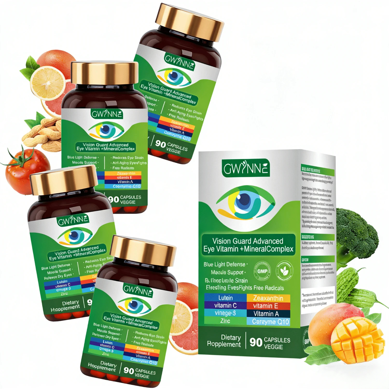 Paquete especial de oferta:4PCS Gwynne Lutein Eye Vitamin Supplement Nutricional Para La Salud Macular Y El Ojo Seco Con Luteína, Zinc, Vitamina C/e Y Zeaxantina 90 Cápsulas - 4 piezas - Ver 1