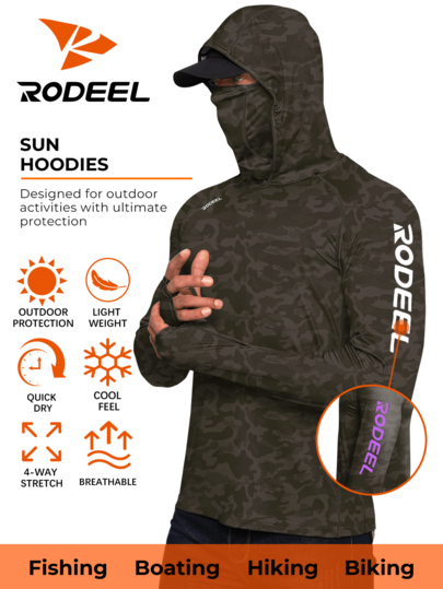 RODEEL Men's Hoodie-Lightweight And Suitable For Outdoor Activities Such As Fishing, Boating, Hiking, Cycling, Construction, Roofing, And Farming.