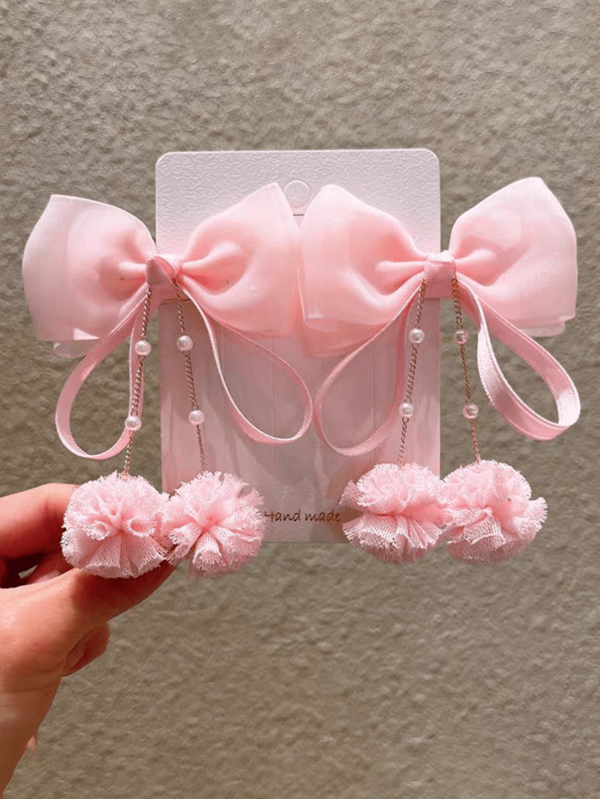 2pcs Pink Rhinestone Bowknot Hair Clips, Sweet Butterfly Rhinestone Hair Accessories