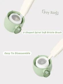 Detachable Multifunctional Baby Silicone Bottle Brush Set, 360° Cleaning Brush For Bottle, Nipple & Straw, Baby Feeding Cleaning Tool,7-In-1 Set - Green - View 4