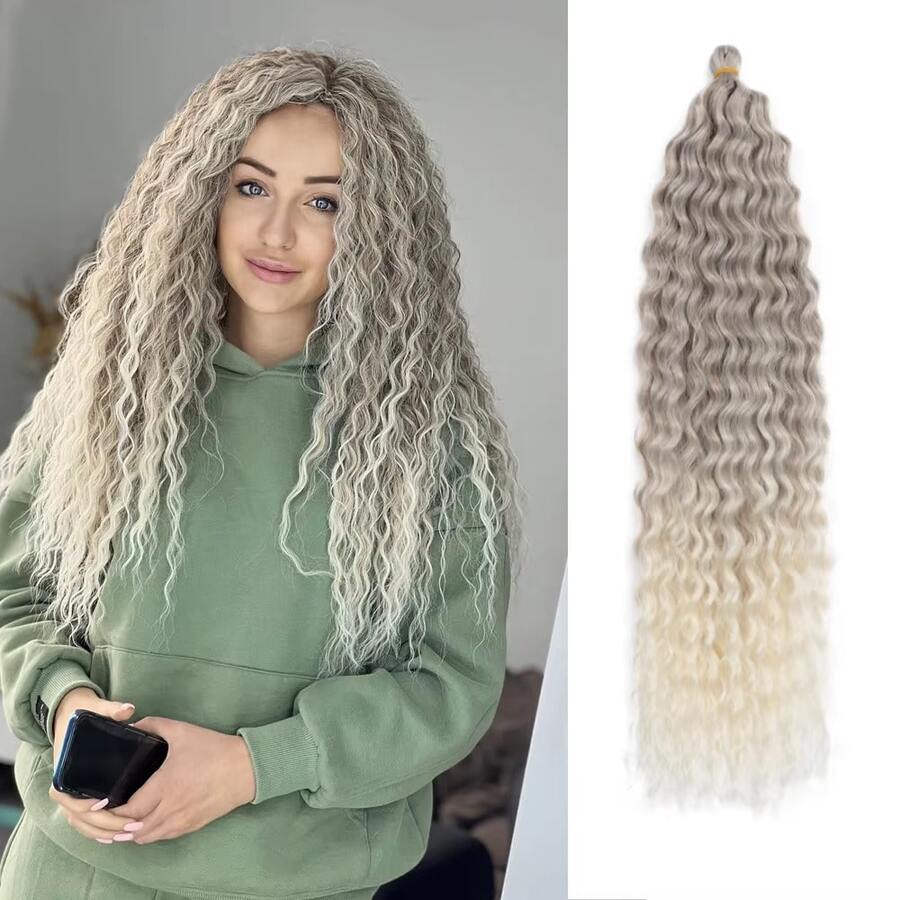 Tóc giả xoăn sóng nước, tóc móc sợi, tóc xoăn tự nhiên kiểu Afro để dệt, tóc nối gợn sóng sâu. - Nhiều màu - Xem 1