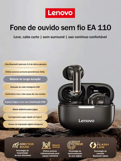 Lenovo EA110 无线蓝牙耳机，5.4 智能触控，超长续航，兼容安卓系统