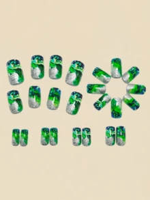 24 piezas de uñas con diseño de degradado verde para uñas postizas, arte de uñas, uñas falsas, suministros de uñas - Verde - Ver 2