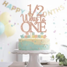 1pc Shiny Rose Gold 6 Months Birthday Cake Topper, Milestone Birthday Party Decor - 1/2 Way to One - View 9