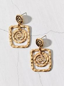 1 Pair Retro Bohemian Style Alloy Spiral Textured Dangle Earrings, Gift & Daily Wear For Women - Alloy Square Earrings - View 7