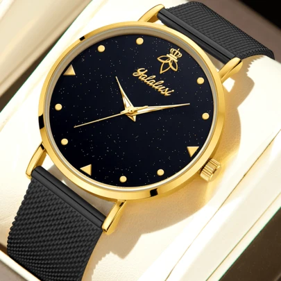  YaLaLuSi品牌时尚休闲男士石英表，醒目圆形表盘，轻盈网状表带，星空表盘，适合外出和日常佩戴，时尚配饰，高级礼品，送给男友和父亲的最佳选择，情人节、父亲节、毕业礼物等的完美之选。