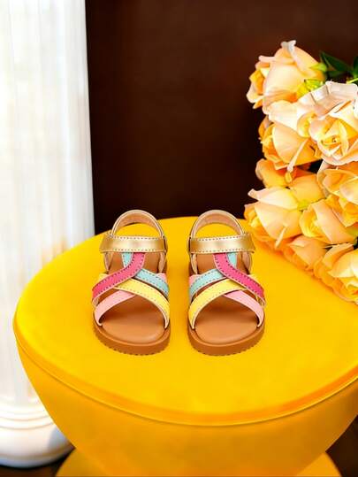Summer Kids Color Block Sandals - Soft Sole Non-Slip Toddler Girl Shoes For Outdoor Play