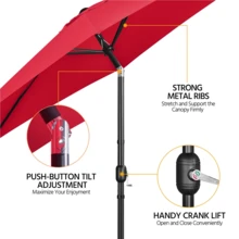 Butterslay 10FT Patio Market Umbrella 6 Ribs Outdoor Umbrella With Crank & Push Button Tilt Weather-Resistant Canopy Outdoor Garden Table Umbrella For Backyard Pool Deck Camping, Dark Green/Red/Tan - 紅色 - 查看 4
