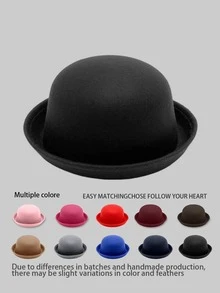 1pc Solid Color Casual Polyester Round Top Hat, Versatile For All Seasons - Bowler Hat - View 1