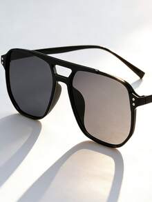 Black Double-Bridge Retro Fashion Fashion Glasses, Unisex Suitable For Driving, Vacation, Party, Daily Wear, Stylish Outfit, PC Frame Material - Black - View 7