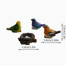 Set de 4 piezas de estatuas de pájaros de resina de colores, con 3 pájaros multicolores y 1 nido, adecuado para macetas de suculentas, jardines de rocas y decoración de mesa, excelente para decoración del hogar o del jardín - A - Ver 5