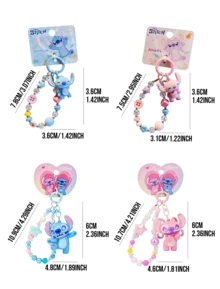 Disney Lilo & Stitch Beaded Keychain With Charm - Cute Kawaii Angel And Stitch Soft Plush Key Ring Pendant For Bag & Phone, Durable Acrylic Beads & Fabric, Perfect Gift For Women, Men, Teens, Fans, And Anime Lovers, Christmas Stocking Stuffer - Multicolor - View 5
