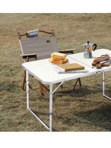 1pc Outdoor Folding Table, Portable Camping Table, Lightweight Aluminum Alloy Picnic Table, Multi-Purpose Table For Patio Barbecues And Stalls, Backyard Garden Barbecue Table, Portable Outdoor Party Table, Lightweight Aluminum Alloy Table For Outdoor Camping, Heavy-Duty Stall Equipment Table, Suitable For Outdoor Camping, Outdoor Backyard Barbecues, And Picnic Stalls. - Silver - View 4