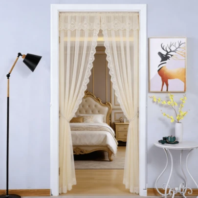 1 件装 2026 新款夏季蕾丝家居卧室防蚊虫魔术贴单层纱门帘，无需打孔，四季皆宜，防尘窗帘