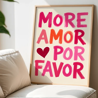 Tranh vẽ trên vải canvas "More Amor Por Favor" (1 bức) | Tranh phong cách retro, tranh in nghệ thuật với câu nói hay về tình yêu, không khung, dùng để trang trí phòng ngủ, thiết kế thẩm mỹ phòng khách, quà tặng bạn bè, quà tân gia, tranh treo tường canvas, tranh nghệ thuật cá tính, tranh nghệ thuật với câu nói truyền cảm hứng, trang trí nhà cửa, tranh treo tường canvas.