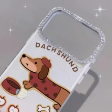 1个可爱苹果香肠狗图案白色闪粉手机壳，兼容 11、11 Pro、11 Pro Max、12、12 Pro、12 Pro Max、13、13 Pro、13 Pro Max、14、14 Pro、14 Plus、14 Pro Max、15、15 Pro、15 Plus、16、16 Pro、16 Pro Max、17、17 Pro、17 Air、17 Pro Max - 彩色 - 查看 3