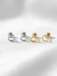 1对耳钉 女士日常情人节简约镂空心形 Y2K 金 - 彩色 - 查看 1