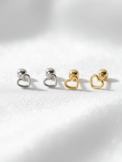 1对耳钉 女士日常情人节简约镂空心形 Y2K 金