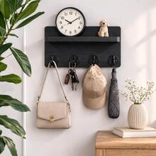 Organizador de llaves de madera decorativo con 4 ganchos dobles para montaje en pared, con estante de almacenamiento para entrada, decoración del hogar, cartas, paquetes, estilo vintage rústico, soporte para llaveros montado - 4 ganchos - Ver 11