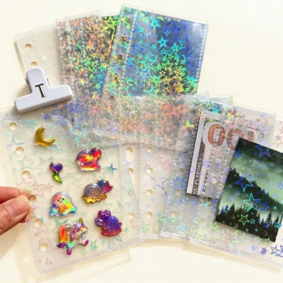 5/10/20 piezas Paquete de recambio de pegatinas transparentes con brillo en tamaños M5/A7/A6, adecuado para libros de pegatinas, almacenamiento de pegatinas, mini álbumes de fotos hechos a mano, útiles escolares y preparación para el regreso a clases