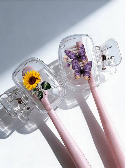2pcs Transparent Butterfly Flower Pattern Portable Toothbrush Head Protector Case, Travel Dust-Proof Clip-On Toothbrush Storage Box, Portable Toothbrush Head Protector Clip, Toothbrush Storage Clip, Toothbrush Protector Case, Protect Toothbrush Head, Portable Design Easy To Carry, Dust-Proof Toothbrush Head Protector Case Suitable For Travel, Best Gift For Couples, Friends, Family, Teachers, Travel Lovers, Essential For Home And Dorm