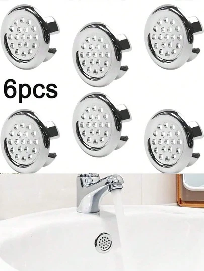 6pcs Kitchen & Bathroom Plastic Sink Overflow Cover, Bathtub Drain Cover, Round Overflow Ring Stopper (Fits 22-24mm Hole Diameter), Mother's Day Gift For Mom