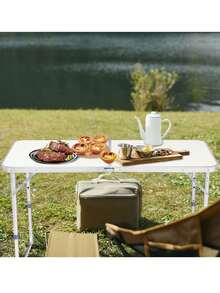 1pc Outdoor Folding Table, Portable Camping Table, Lightweight Aluminum Alloy Picnic Table, Multi-Purpose Table For Patio Barbecues And Stalls, Backyard Garden Barbecue Table, Portable Outdoor Party Table, Lightweight Aluminum Alloy Table For Outdoor Camping, Heavy-Duty Stall Equipment Table, Suitable For Outdoor Camping, Outdoor Backyard Barbecues, And Picnic Stalls. - Silver - View 3