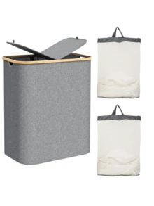 1pc Double-Layer Laundry Basket With Lid, Large Dirty Clothes Storage Basket, 2 Removable & Washable Inner Bags, Foldable Space-Saving Laundry Hamper For Bathroom, Bedroom, Laundry Room, Dorm - Multicolor - View 8