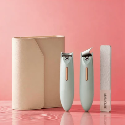3pcs Nail Care Set, Elegant Ergonomic Stainless Steel Nail Clippers In Solid Beige Color, With Glass Nail File And Leather Storage Case, Women Beauty Travel Gift