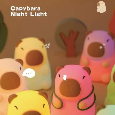 1pc Cute Capybara Night Light - RGB Colorful Touch Lamp, Rechargeable Silicone, Adorable Yellow Capybara With Green Leaf Design, Perfect For Bedside Decor, Holiday Gifts, And Room Accents, Holiday Decoration | Animalthemed Light | Rechargeable Light