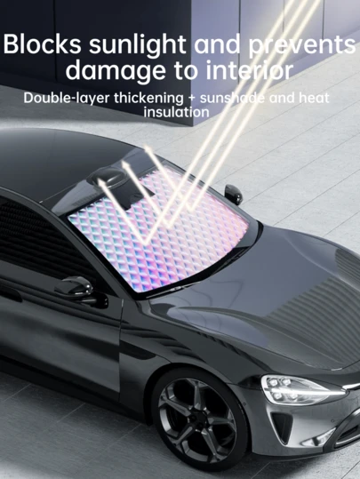 SUITU 加长加厚汽车遮阳罩，四季皆宜，多层加厚防雪罩，防冻半车罩，前挡风玻璃遮阳罩，具备防晒、遮光、防霜、防尘防落叶功能，适用于95%以上的车型，包括新能源汽车和燃油汽车 - 汽车配件