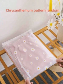 10pcs Random Chrysanthemum Pattern Transparent Storage Bags, Fixed Size, Frosted Zipper, Resealable, Reusable, Space-Saving, Suitable For DIY/Clothing/Shoes/Travel - View 4