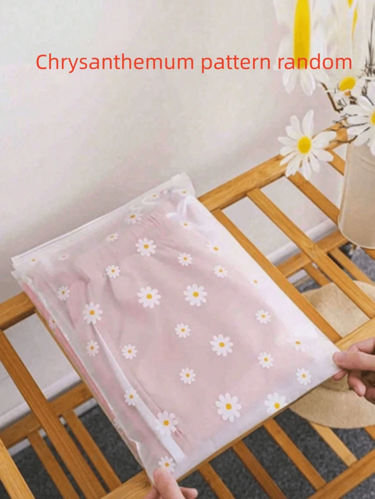 10pcs Random Chrysanthemum Pattern Transparent Storage Bags, Fixed Size, Frosted Zipper, Resealable, Reusable, Space-Saving, Suitable For DIY/Clothing/Shoes/Travel - View 3