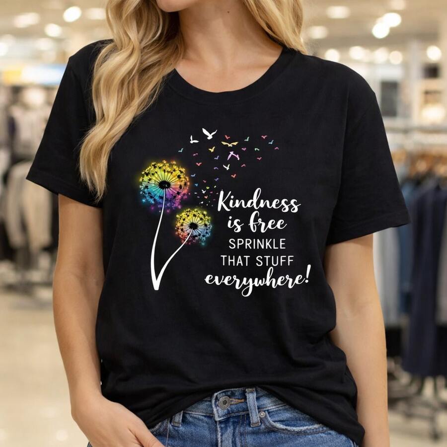 Camiseta de algodón para mujer con estampado de diente de león "La bondad de la mujer es gratuita". Camiseta casual para uso diario, regalos de cumpleaños, regalos de Navidad, regalos de Halloween o como camiseta conmemorativa para amigos o seres queridos. También es adecuada como suéter. Entrega rápida. - Negro - Ver 1
