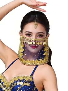 Bohemian Coin Fringe Sequin Embellished Sheer Mesh Face Veil - Exotic Belly Dance Accessory, Music Festival & Halloween Cosplay Face Decor (Multiple Colors Available) - Multicolor - View 11