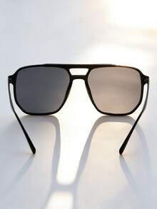 Black Double-Bridge Retro Fashion Fashion Glasses, Unisex Suitable For Driving, Vacation, Party, Daily Wear, Stylish Outfit, PC Frame Material - Black - View 11