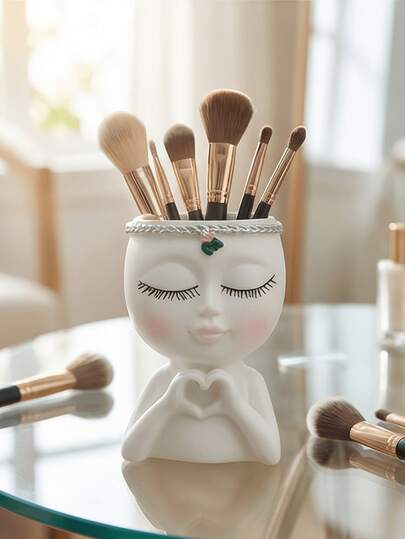 1 Stück Hof-/Balkon-Dekorblumentopf, süße Cartoon-Halbfigur-Verzierung, handgefertigter Sukkulenten-Pflanzgefäß aus Harz, kreative Heimtisch-Dekoration, süßer Grünpflanzenbehälter, geeignet für Wohnzimmer, Schreibtisch, Schminktisch, nordische Heimdekoration, künstlerisches Harz-Dekorationsstück