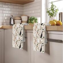 2 pièces Serviettes de cuisine minimalistes de couleur café avec motif d'oie, en matériau polyester doux. Convient pour la décoration de cuisine, le nettoyage, la décoration de fête, les essentiels de cuisine et de salle de bain, la décoration d'intérieur, un cadeau de pendaison de crémaillère. - Multicolore - Voir 5