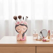 1个可爱女孩化妆刷架、笔筒，时尚梳妆台装饰，卧室配件 - 彩色 - 查看 10